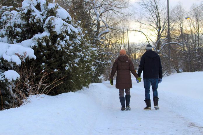 Getting outside and into nature for a hike one of our many local trails, such as The Parkway Trail in Peterborough, is a romantic and personal way to spend Valentine's Day. Visiting a local park or nature area is a rejuvenating and eco-friendly way to spend time together, rather than the more usual, consumptive Valentine's Day traditions which can be costly, wasteful, and harmful to the planet. (Photo:  Karen Halley)