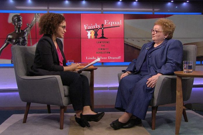 Linda Silver Dranoff (right) being interviewed by TVO's Nam Kiwanuka in August 2017 about Silver Dranoff's book "Fairly Equal: Lawyering the Feminist Revolution." A Toronto-based family lawyer and activist, Silver Dranoff has contributed to the significant expansion of women's rights in family law in Canada during her 40-year career and is one of three keynote speakers at Peterborough's second annual International Women's Day Conference on March 8, 2017. (Photo: TVO)