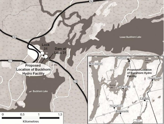 Proposed location of Buckhorn hydro facility. (Map: Peterborough Utilities Inc.)