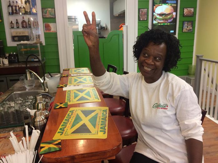 Minitha Brown Thomas of Caribbean Sizzle serves authentic Jamaican food from her George Street location. (Photo: Eva Fisher / kawarthaNOW.com)