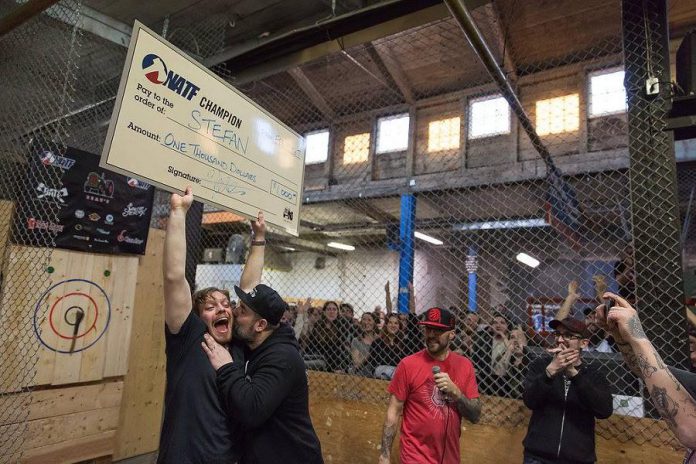 The world's top 128 throwers will compete for the Wilson Cup, with the top six finalists sharing a purse of $7,500. In 2017, Stefan Herda was the inaugural winner of the Wilson Cup as well as $1,000 in prize money. (Photo: National Axe Federation / Facebook)