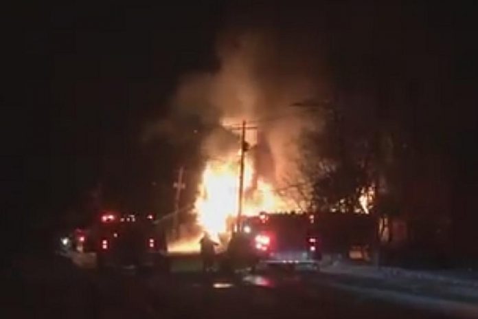 An early morning fire on February 2, 2018 destroyed Towns and Leahy Mercantile and Deli in the historic PG Towns and Sons General Store in Douro. (Photo: Harrison Perkins / Facebook)