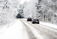 Two cars on a snow-covered road