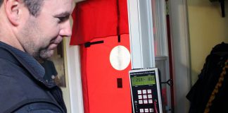A energy auditor conducts a pre-audit blower door test on a residential home in Peterborough. Over the past 25 years, GreenUP has conducted energy audits for more than 40 per cent of the homes in the Peterborough area. Currently, GreenUP provides audit services for two energy incentive programs available for local homeowners: the Enbridge Gas Home Energy Conservation Program and the Union Gas Home Reno Rebate Program. (Photo courtesy of GreenUP)