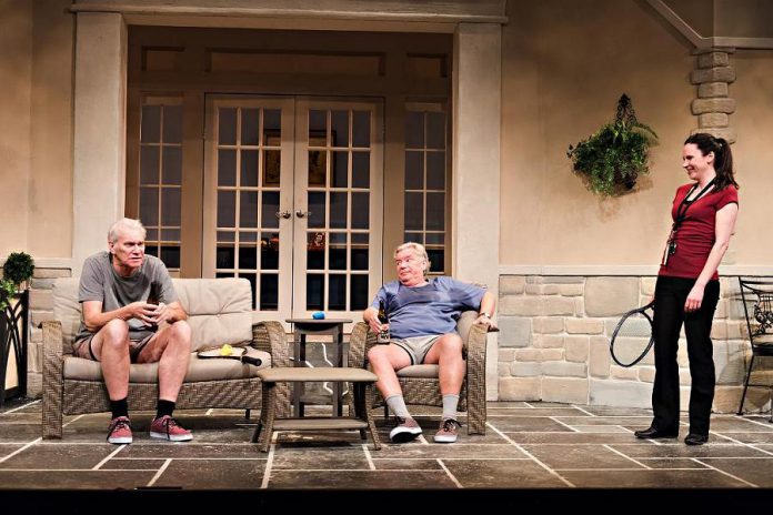 "Jonas and Barry in the Home" made its debut in 2015 at Theatre Orangeville, where David Nairn (who portrays Barry) is artistic director. Along with  Foster and Nairn, Erin MacKinnon stars as Rosie.  (Photo: Drayton Entertainment)