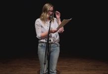 Lakefield's Lisa Besseling reads from her childhood writing at the Market Hall in Peterborough on September 17, 2017 for a recording of Grownups Read Things They Wrote As Kids, which has releaseed videos of selected participants from the show. (Photo: Grownups Read Things They Wrote As Kids)