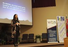 Peterborough-Kawartha MP and Minister of Status of Women Maryam Monsef speaking at the second annual International Women's Day Peterborough conference on March 8, 2018. The previous week, Monsef announced the creation of the Women of Peterborough–Kawartha Community Award during the inaugural Rural Women's Summit in Buckhorn. (Photo: Jeannine Taylor / kawarthaNOW.com)