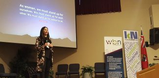Peterborough-Kawartha MP and Minister of Status of Women Maryam Monsef speaking at the second annual International Women's Day Peterborough conference on March 8, 2018. The previous week, Monsef announced the creation of the Women of Peterborough–Kawartha Community Award during the inaugural Rural Women's Summit in Buckhorn. (Photo: Jeannine Taylor / kawarthaNOW.com)