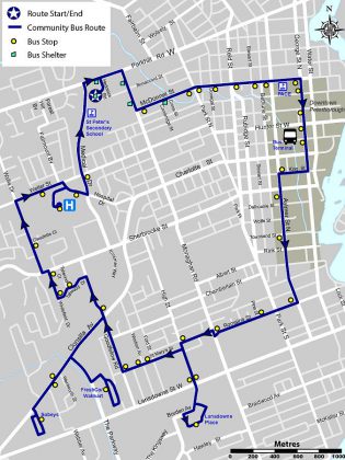 The route map and schedule is available at the Transit Terminal in downtown Peterborough or online at the City's website. (Map: Peterborough Transit)