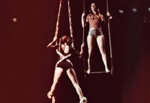 Opal (Jen) Elchuk and Kayla Stanistreet in "Captive:ated", one of 13 new works being presented by Public Energy at Emergency #22 from March 22 to 24, 2018. A twist on the Grimms Brothers' Rapunzel tales, "Captive:ated" is a work of circus theatre employing trapeze and braided silks and will be performed at Market Hall Performing Arts Centre on March 22 and 23. (Photo: Erin Hanes Photography)