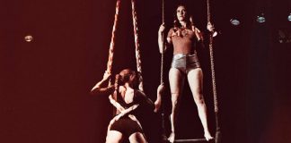 Opal (Jen) Elchuk and Kayla Stanistreet in "Captive:ated", one of 13 new works being presented by Public Energy at Emergency #22 from March 22 to 24, 2018. A twist on the Grimms Brothers' Rapunzel tales, "Captive:ated" is a work of circus theatre employing trapeze and braided silks and will be performed at Market Hall Performing Arts Centre on March 22 and 23. (Photo: Erin Hanes Photography)