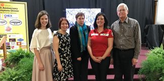 At its 50th anniversary campaign touchdown event on March 22, 2018 in Lindsay, the United Way for the City of Kawartha Lakes announced it has raised $483,222. Invictus games medalist Denise Hepburn, second from right, pictured with executive director Penny Barton Dyke (middle) and United Way staff, shared her journey of overcoming her life-threatening injury at the touchdown event. (Photo courtesy of United Way for the City of Kawartha Lakes)