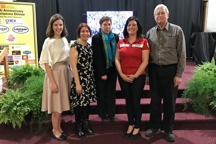 At its 50th anniversary campaign touchdown event on March 22, 2018 in Lindsay, the United Way for the City of Kawartha Lakes announced it has raised $483,222. Invictus games medalist Denise Hepburn, second from right, pictured with executive director Penny Barton Dyke (middle) and United Way staff, shared her journey of overcoming her life-threatening injury at the touchdown event. (Photo courtesy of United Way for the City of Kawartha Lakes)