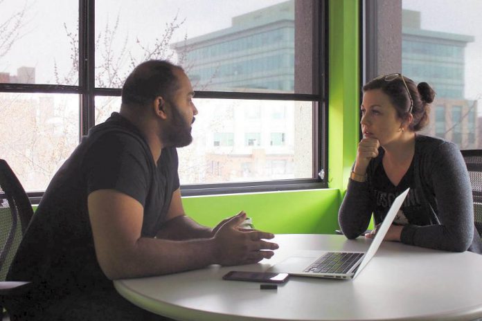 Kavtek co-founders Sanu Somaweera and  Alexandra Campbell discussing their winning final pitch for Bears' Lair. (Photo: Kavtek / Facebook)