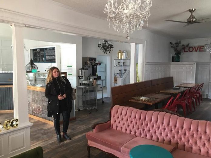  Kawartha Coffee Co. owner Kathleen Seymour examines redesign work in progress at Kawartha Coffee Co.'s new location at The Doctor's Office at 58 Bolton Street in Bobcaygeon. (Photo: Kawartha Coffee Co.)