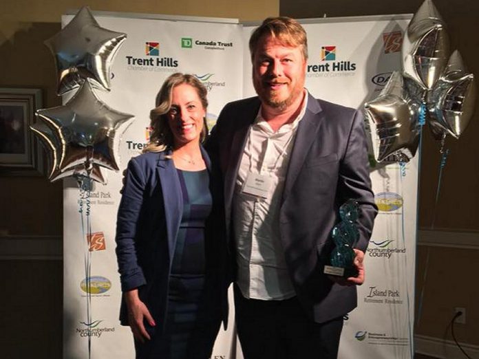 Martin Albert, cofounder of saffron producer True Saffron of Warkworth, receiving the 2018 Business of the Year Award from the Trent Hills Chamber of Commerce. (Photo: Trent Hills Chamber of Commerce / Facebook)