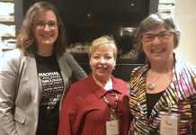 The panelists at "Cultivating Change: Engaging Women In Political Action" held on April 26, 2018, from left to right: Laridae management consultant Lauren Hunter, 2010 Cambridge municipal election candidate Gail Moorhouse, and Selwyn Township Mayor Mary Smith. (Photo: Paul Rellinger / kawarthaNOW.com)