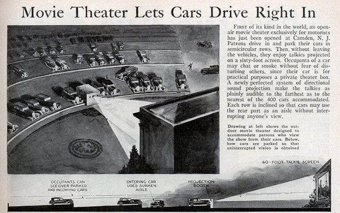 Invented by Richard Hollingshead of Camden, New Jersey, the first drive-in theatre opened in 1933.