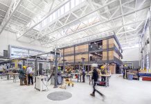 The Skills Arena and the Kube are flexible and integrated learning spaces at Fleming College's Kawartha Trades and Technology Centre (KTTC). The American Institute of Architects has recognized KTTC, designed by Perkins+Will, with a 2018 Education Facility Design Award. (Photo: Scott Norsworthy)