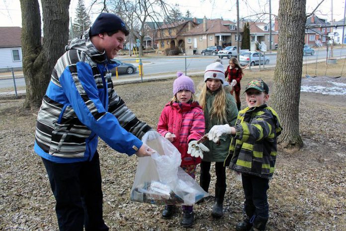 Many of the students who participated in the recent clean up on April 5th live nearby and walk through the trails at Armour Hill to get to school.  (Photo courtesy of GreenUP)