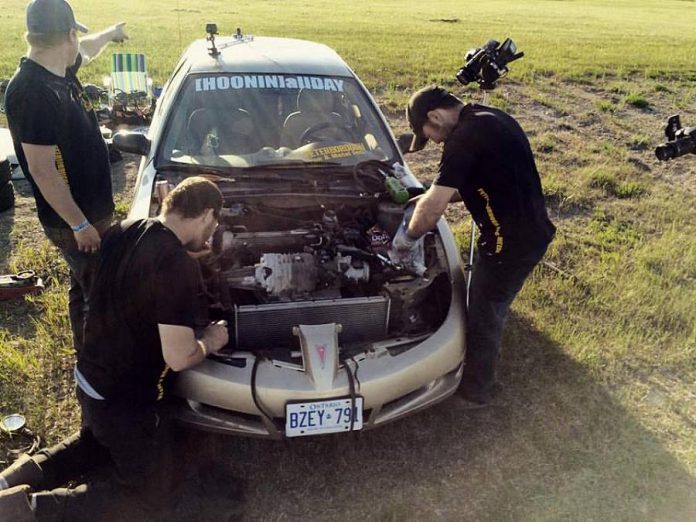 In the "Hoonin' All Day" film on Velocity on April 27th, Jeremy Kelly, Nate Mitchell, Andy McCann and Tyler Junkin bring a four-cylinder car with 400,000 kilometres on it back to life. (Photo courtesy of Jeremy Kelly)