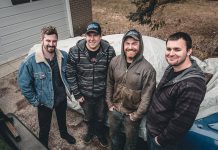 Peterborough filmmaker and stock car racer Jeremy Kelly (left) with his hoonin' buddies Andy McCann, Tyler Junkin, and Nate Mitchell. Specialty cable channel Velocity will air Kelly's "Hoonin' All Day" to 70 million households in the United States on Friday, April 27. (Photo: Bryan Reid)