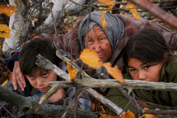 The film stars 77-year-old Edna Manitowabi as Saul's grandmother.  Manitowab is a longtime advocate for Indigenous people and a retired professor in the Indigenous Studies Department at Trent University.  (Photo courtesy of Elevation Pictures)