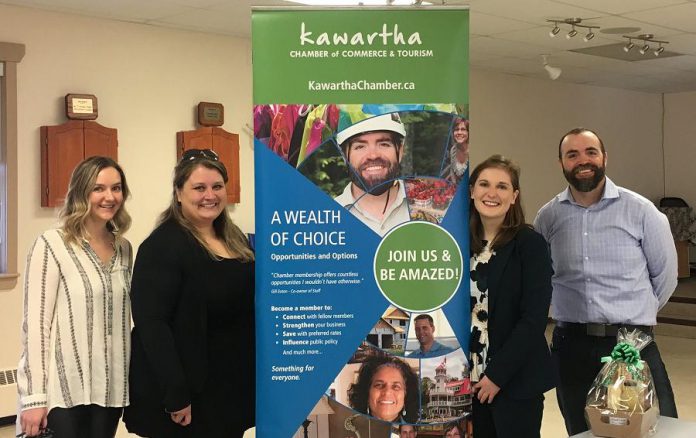 Young professionals Lisa Besseling of Stony Lake Furniture Co, Erin McLean of McLean Berry Farm, and Matt Logan of Logan Tree Experts, with moderator Julia Wood of Peterborough & the Kawarthas Economic Development (second from right), at the  March 20th BOSS seminar.