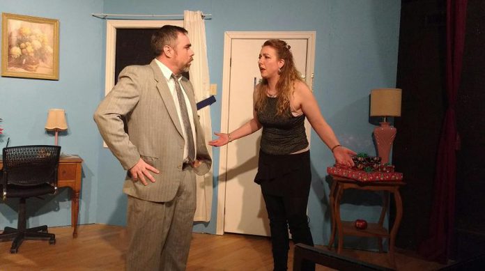 When her husband Paul (Seamus McCann) refuses to give Arlene (Holly English) a divorce, she and her lover decide to murder him.  (Photo: Sam Tweedle / kawarthaNOW.com)