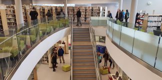 "Library Commons" will be the name of the new public space at the southwest corner of Simcoe and Aylmer streets, part of the City of Peterborough's redevelopment plans for the Peterborough Public Library. Renovations of the library building were completed earlier this year, and the newly renovated library opened to the public on January 30, 2018. (Photo; Jeannine Taylor / kawarthaNOW.com)