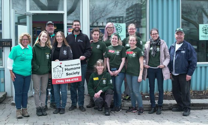 The team of volunteers with the Peterborough Humane Society who travelled to Montreal on April 13, 2018 to pick up 15 dogs rescued from a Korean meat farm. (Photo courtesy of Peterborough Humane Society)