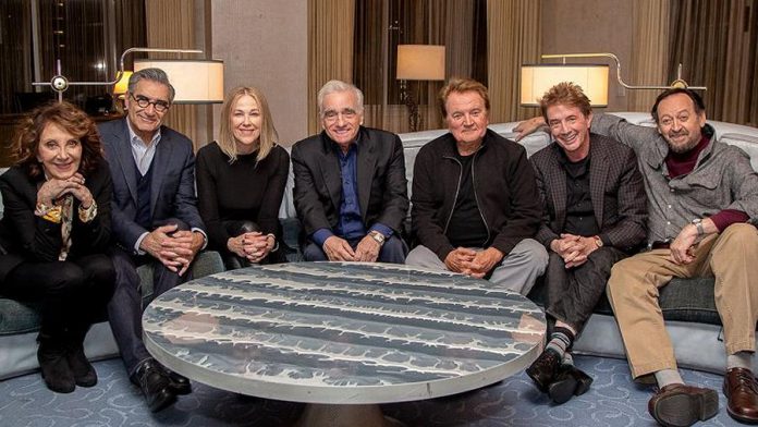 Martin Scorsese (centre) with Andrea Martin, Eugene Levy, Catherine O'Hara, Dave Thomas, Martin Short, and Joe Flaherty. Scorsese will direct an untitled comedy special for Netflix that reunites members of the classic Canadian sketch comedy show. (Photo: Cara Howe for Netflix)