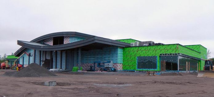 The Shorelines Casino Peterborough building under construction on May 19, 2018. Aurora-based company Matheson Constructors is managing the project, which is expected to be completed by late summer. (Photo: Bruce Head / kawarthaNOW.com)