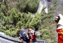 On May 6, 2018, 424 Transport and Rescue Squadron from CFB Trenton rescued two people stranded on an island in Crowe River south of Cordova Lake near Havelock, Ontario. (Photo: 8 Wing Trenton / 424 Squadron)