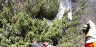 On May 6, 2018, 424 Transport and Rescue Squadron from CFB Trenton rescued two people stranded on an island in Crowe River south of Cordova Lake near Havelock, Ontario. (Photo: 8 Wing Trenton / 424 Squadron)