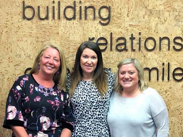 When you call or visit or call Cornerstone Family Dentistry, you first encounter the friendly desk team including Sherry Morton, Administration/Hygiene co-ordinator; Amanda Crowley, Office Manager; and Jamie Knight, Treatment Coordinator. (Photo courtesy of Cornerstone Family Dentistry)