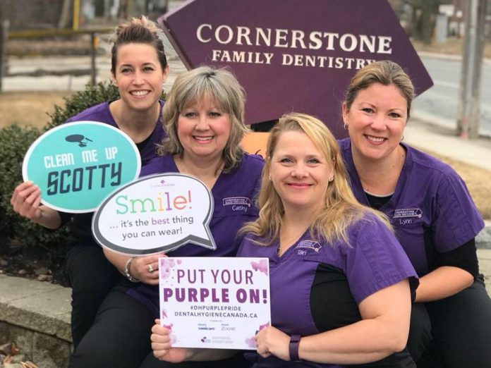 The Cornerstone Family Dentistry support team consists of four hygienists (Jenna Wolgemuth, Cathy Wakeford, Tari Claypole, and Lynn Menard) who assess the oral health of patients, assist the dentists, take and develop dental radiographs, as well as provide other preventive dental care. (Photo courtesy of Cornerstone Family Dentistry)