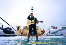 Musician Danny Michel on the deck of the legendary Soviet-era Russian icebreaker Kapitan Khlebnikov during an 18-day arctic expedition, where he wrote and recorded all the songs on his award-winning 2017 album "Khlebnikov". Michel performs at the Market Hall in Peterborough on May 27, 2018. (Photo courtesy of Danny Michel)