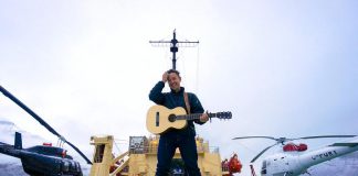 Musician Danny Michel on the deck of the legendary Soviet-era Russian icebreaker Kapitan Khlebnikov during an 18-day arctic expedition, where he wrote and recorded all the songs on his award-winning 2017 album "Khlebnikov". Michel performs at the Market Hall in Peterborough on May 27, 2018. (Photo courtesy of Danny Michel)