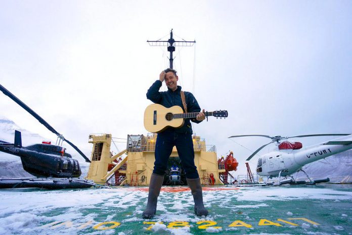 Musician Danny Michel on the deck of the legendary Soviet-era Russian icebreaker Kapitan Khlebnikov during an 18-day arctic expedition, where he wrote and recorded all the songs on his award-winning 2017 album "Khlebnikov". Michel performs at the Market Hall in Peterborough on May 27, 2018. (Photo courtesy of Danny Michel)