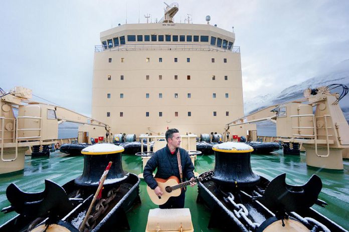 Danny Michel on the deck of the Russian icebreaker Kapitan Khlebnikov.  (Photo courtesy of Danny Michel)