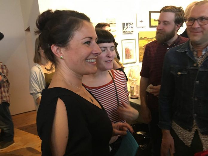 Peterborough mayoralty candidate Dianne Therrien was all smiles as she mingled with supporters following her election campaign announcement Thursday (May 3) at Artspace on Aylmer Street.  (Photo: Paul Rellinger / kawarthaNOW.com)