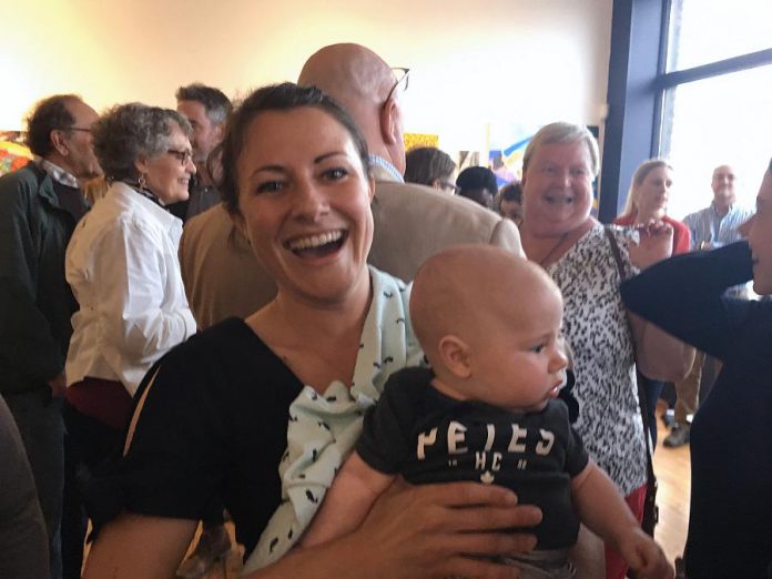 Oblivious to all the excitement at Diane Therrien's mayoralty campaign kickoff Thursday (May 3) at Artspace was her nephew Tristan.   (Photo: Paul Rellinger / kawarthaNOW.com)
