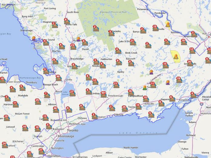 Reported power outages to Hydro One as of 8 a.m. on Saturday, May 5, 2018. (Map: Hydro One)