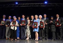 The inductees of the 2017 Junior Achievement of Peterborough, Lakeland, Muskoka Business Hall of Fame. This year's 11 inductees (Monika Carmichael, Sally Harding, Paul Bennett, Alf and June Curtis, Robert Gauvreau, Paschal McCloskey, Carl Oake, John James (Jack) Stewart, and John A. McColl and James. H. Turner) will be honoured at the induction ceremony and dinner on May 24, 2018 at The Venue in downtown Peterborough. (Photo: Niki Allday Photography)