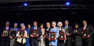 The inductees of the 2017 Junior Achievement of Peterborough, Lakeland, Muskoka Business Hall of Fame. This year's 11 inductees (Monika Carmichael, Sally Harding, Paul Bennett, Alf and June Curtis, Robert Gauvreau, Paschal McCloskey, Carl Oake, John James (Jack) Stewart, and John A. McColl and James. H. Turner) will be honoured at the induction ceremony and dinner on May 24, 2018 at The Venue in downtown Peterborough. (Photo: Niki Allday Photography)