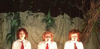 Three of the child actors portraying Simon, Piggy, and Ralph during a rehearsal of "Lord of the Flies: The Musical". The family-friendly production from Ida Brown of The Little Town Theatre, based on the classic novel by William Golding and featuring the music of Pink Floyd performed by a live band, runs for two performances on May 25 and 26, 2018 in Norwood. (Photo: Ida Brown)
