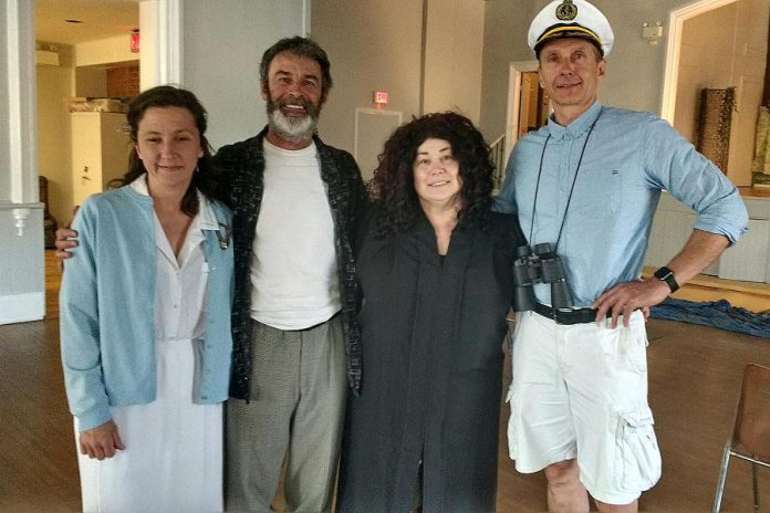 The adult members of the cast includes Theresa Butler as the Nurse, Randy McCaugherty as William Golding, Margaret Lobb as The Lordess of the Flies, and Ken Scott as The Naval Captain. (Photo: Sam Tweedle / kawarthaNOW.com)