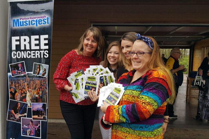 Staff of Peterborough Musicfest (Tracey Randall, Tashonna McDougall, Chelsea Boyd, and Lindsay Norman) at the announcement of the 2018 summer concert line-up on Tuesday, May 15th at the Silver Bean Cafe at Millennium Park in Peterborough. (Photo; Jeannine Taylor / kawarthaNOW.com)