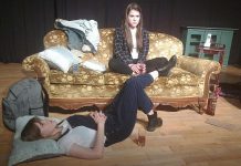 In "My In "My Heart's A Suitcase", Anwen O'Driscoll (right) plays Chris, an angrily impoverished waitress who shares a flat with Hannah (Ilan O'Driscoll), a philosophical ceramics teacher in the early stages of multiple sclerosis. The role of Hannah will also be performed by Mackenzie Kruyf (not pictured) on different nights of the play, which has a five-performance run at Lindsay Little Theatre until May 27. (Photo: Sam Tweedle / kawarthaNOW.com)Heart's A Suitcase", Anwen O'Driscoll (right) plays Chris, an angrily impoverished waitress who shares a flat with Hannah (Ilan O'Driscoll), a philosophical ceramics teacher in the early stages of multiple sclerosis. The role of Hannah will also be performed by Mackenzie Kruyf (not pictured) on different nights of the play, which has a five-performance run at Lindsay Little Theatre until May 27. (Photo: Sam Tweedle / kawarthaNOW.com